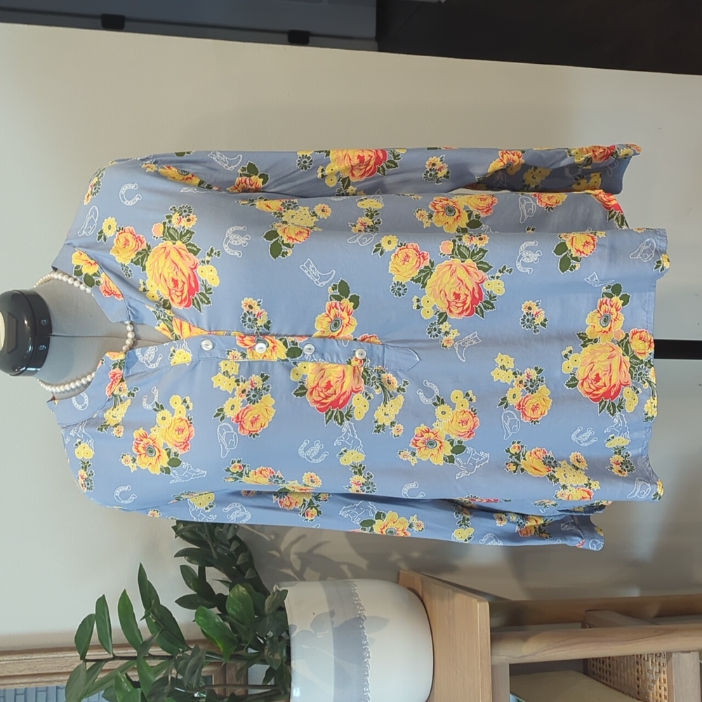 Floral western equestrian long sleeve button down